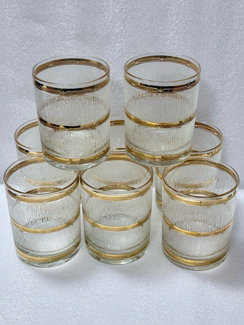 Vintage Culver Icicle 22K Gold Rocks Glasses Set Of 8 MCM Old Fashioned Barware